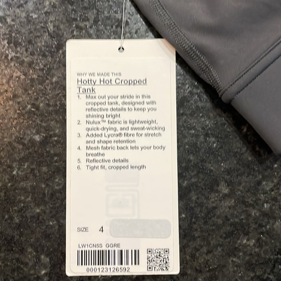 Lululemon Hotty Hot Cropped Tank Top - Charcoal Gray, Size 4 - NWT - Picture 7 of 10